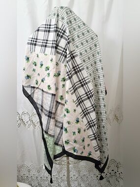 Vintage Echo Mixed Print Plaid & Floral Scarf - Black, White, Pink, Green, Blue